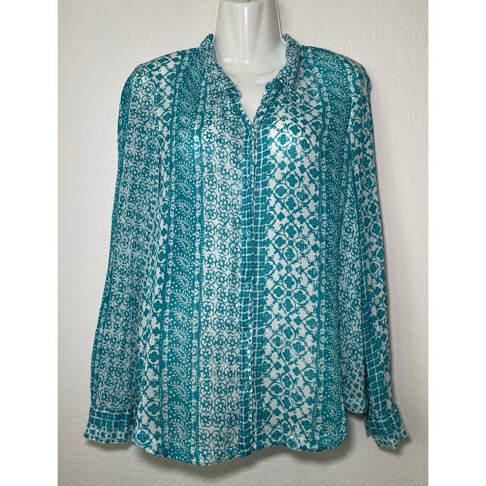 Anthropologie Hei Hei Turquoise Blue Lightweight Floral Pattern Blouse - Small